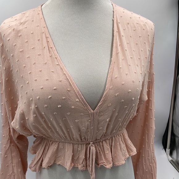 Audrey 3 + 1 Cropped Blouse Small Light Peach Long Sleeve Festival V Neck - Picture 2 of 7